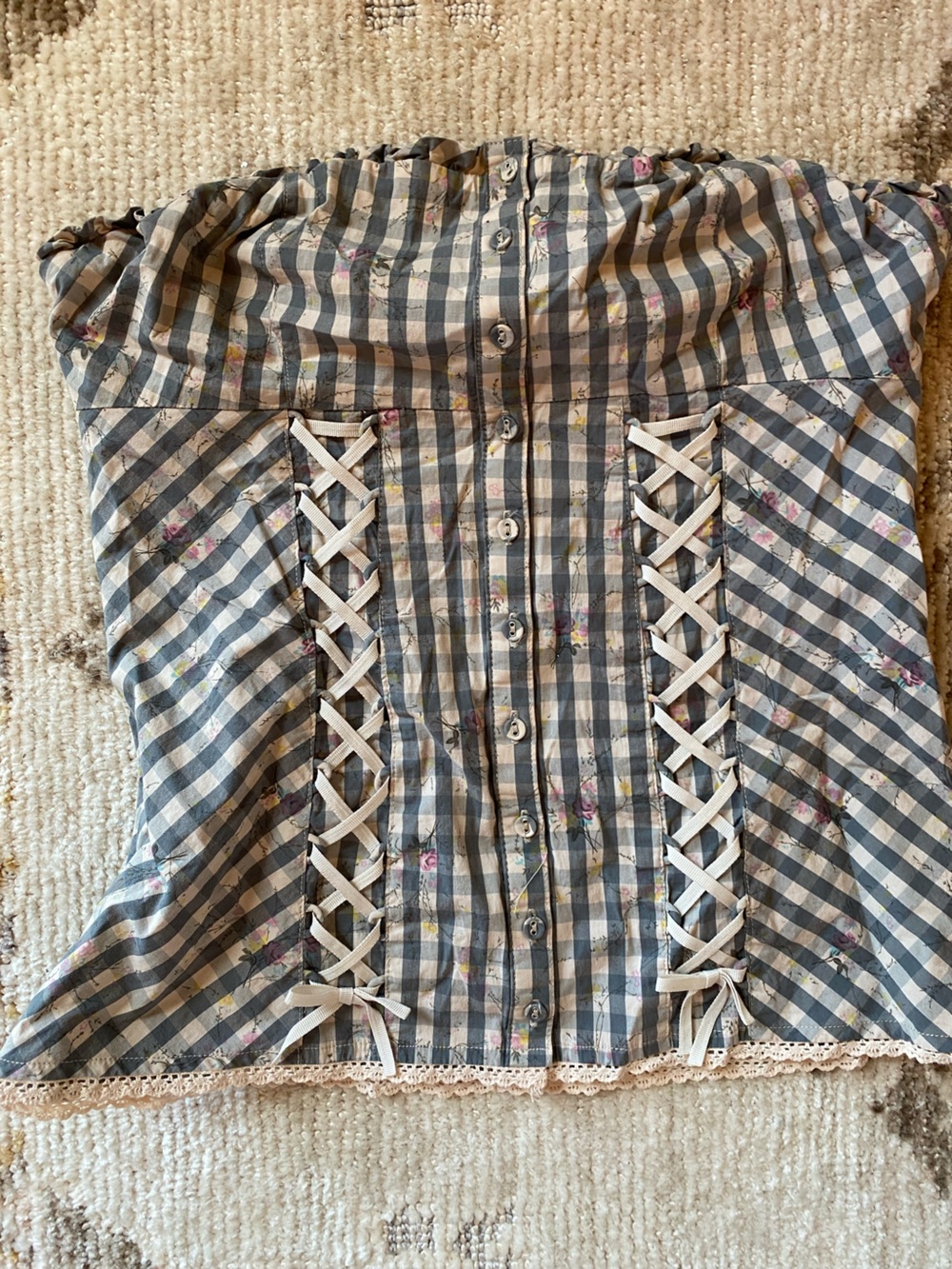 Guess Blue and White Gingham corset bustier top